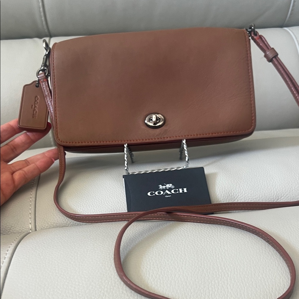 Coach Dinky Saddle Brown Leather Crossbody Bag